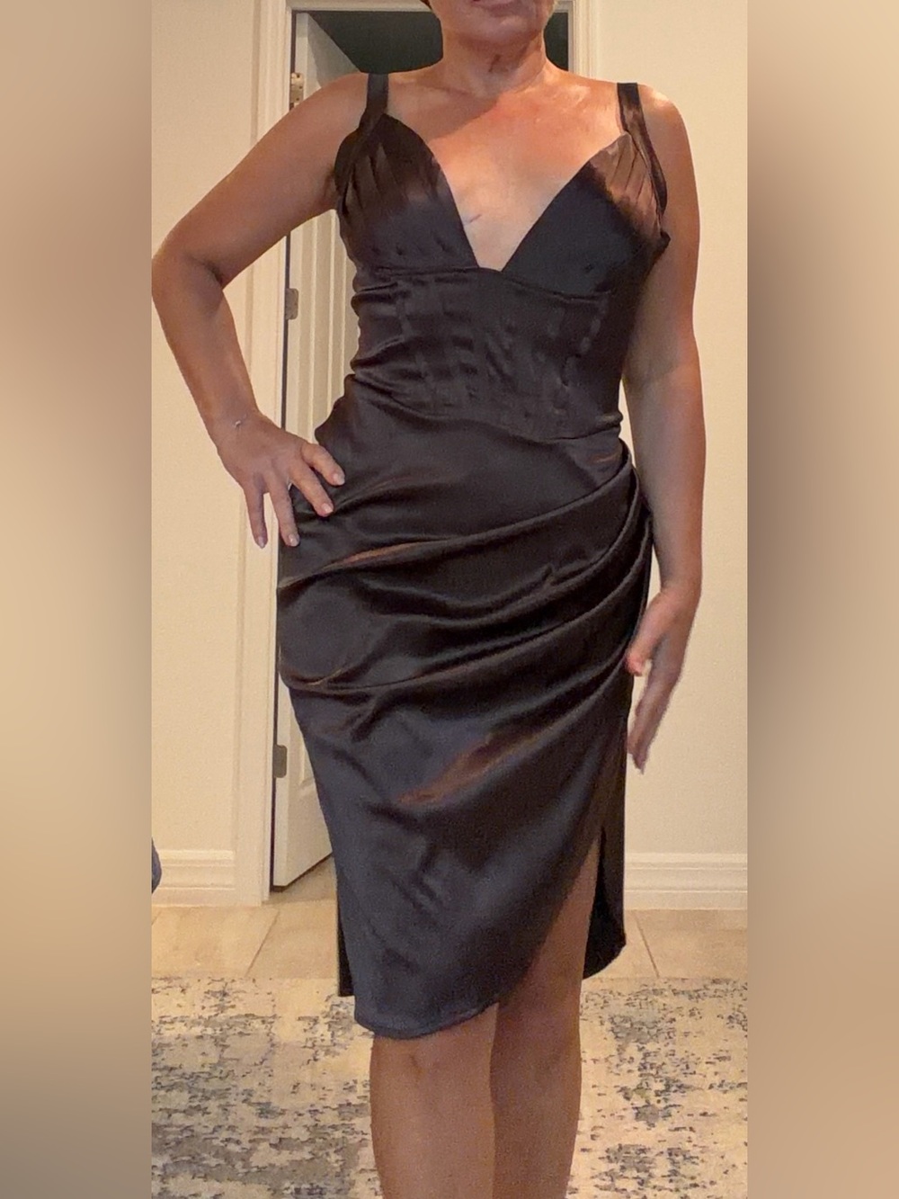 Cereda Chocolate Satin Mini Dress - Picture 6 of 11